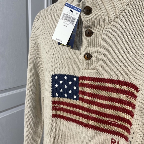 ✖️SOLD✖️ MEN’S Polo Knitted American Flag Sweater - Picture 3 of 4
